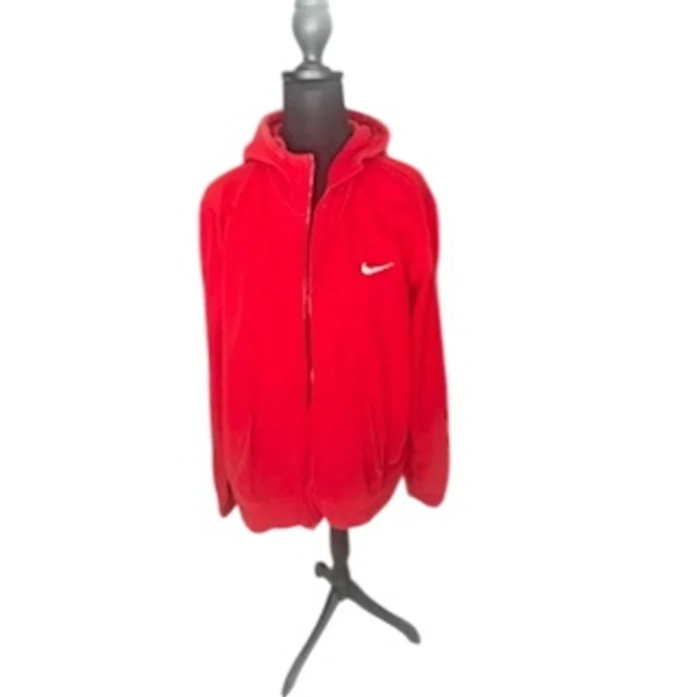 Nike Mens Full Zip Hoodie Red Fleece Swoosh Logo Jacket XL